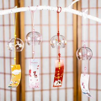 1pc Японски вятърен звънец Япония вятърни камбанки Ръчно изработени стъклени фурини Начало декори Спа кухня Офис декор Сакура Вишнев цвят модел - Изображение 1  
