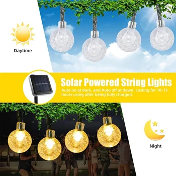 200 LED слънчеви струнни светлини кристален глобус слънчеви висящи светлини за външни водоустойчиви 8 режима слънчеви светлини за вътрешен двор за градина 334 - Изображение 2  