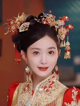 2023 нови китайски булчински шапки cheongsam xiuhe hanfu аксесоари за коса прост древен стил фиба сватбени аксесоари s889 - Изображение 2  