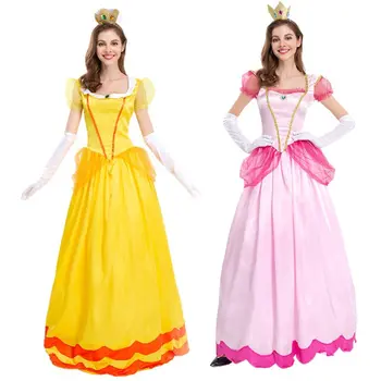 2023 Ново CosDaddy принцеса праскова косплей костюм възрастни жени жълта рокля розови поли момичета Хелоуин карнавал костюм - Изображение 1  