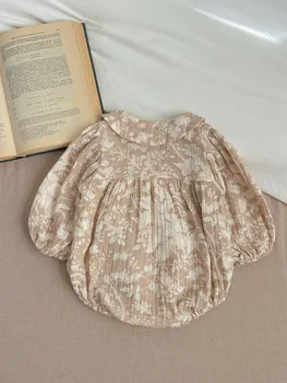 2024 Пролет момиче бебе ревера цветен печат дълго Sleevs боди мода новородено цвете памук хлабав Onesie бебе ежедневни дрехи - Изображение 2  