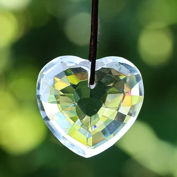 2PC 33MM ясна лазерна фасетирана призма Любов сърце стъкло кристал блестящ слънце ловец виси чар полилей лампа висящи части декор - Изображение 1  