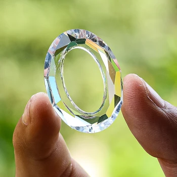 2PCS 33mm фасетирана призма ясна лазерна геометрия овално стъкло кристал птица гнездо кръг лъскав слънце ловец полилей лампа виси части - Изображение 1  