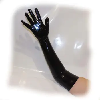 3D китка безшевни възрастни унисекс черно латекс дълги ръкавици фетиш латекс ръкавици - Изображение 1  