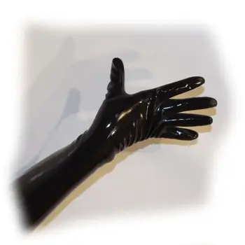 3D китка безшевни възрастни унисекс черно латекс дълги ръкавици фетиш латекс ръкавици - Изображение 2  