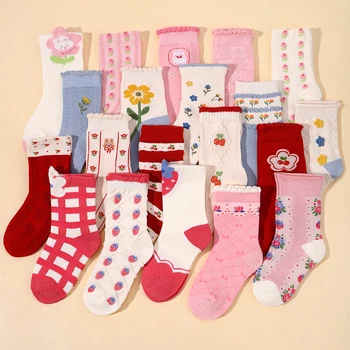 5Pcs/Set Детски бонбони цвят чорапи плетени чорапи за момичета момче сладки бебешки аксесоари затопляне чорапи фестивал подаръчни комплекти 6-10 години - Изображение 1  