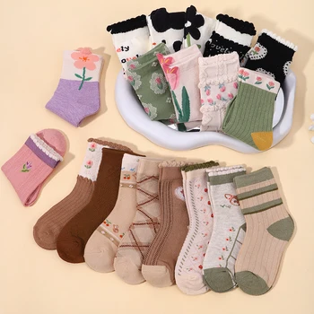5Pcs/Set Детски бонбони цвят чорапи плетени чорапи за момичета момче сладки бебешки аксесоари затопляне чорапи фестивал подаръчни комплекти 6-10 години - Изображение 2  
