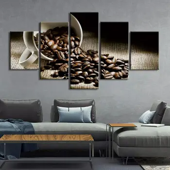 5Pcs кафе напитка боб кафе чаша платно стая декор абстрактно стена плакат HD печат Начало декор картини картини изкуство 5 панел - Изображение 2  