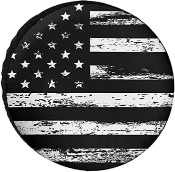 AMZCUST черно бяло реколта американски флаг резервна гума покритие PVC кожа водоустойчив прахоустойчив универсален капак на колелата годни за джип, - Изображение 1  