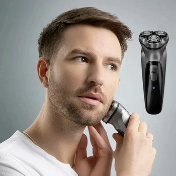 Barbeador rotativo elétrico para homens, lâmina flutuante 3D, lavável tipo C, máquina de barba recarregável US - Изображение 2  