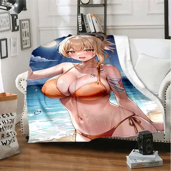 Cartoon Genshin Impact секси красота модел модерен фланела одеяло, хол, спалня, диван изолация одеяло, легло одеяло - Изображение 2  