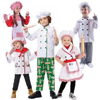 Chef костюм за малко дете Хелоуин костюм майстор готвач униформа с готвач шапка и престилка комплект готвач фантазия рокля костюм за деца DIY - Изображение 1  