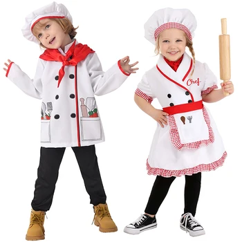 Chef костюм за малко дете Хелоуин костюм майстор готвач униформа с готвач шапка и престилка комплект готвач фантазия рокля костюм за деца DIY - Изображение 2  