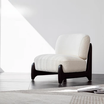 Cool стил Alpaca руно / влакна сладък един етаж фоайе диван стол масивна дървесина простота - Изображение 1  
