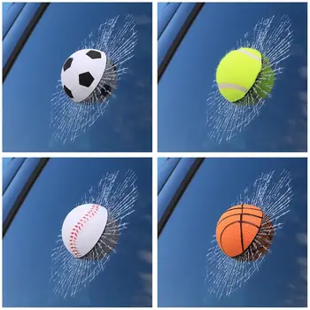 Creative Car Бейзбол Футбол Тенис Счупено стъкло Прозорец Хитове Стайлинг стерео 3D топка самозалепващи стикери кола Decal Auto P0M4 - Изображение 2  
