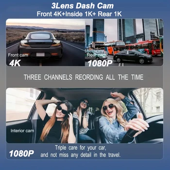 Dash Cam за автомобили 4K камера за предно и задно виждане за превозно средство GPS 3Lens кола Dvr WIFI видео рекордер паркинг монитор кола assecories - Изображение 2  