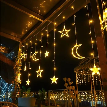 Eid Moon Star слънчева завеса лампа Приказни светлини Коледни празнични декорации за дома Сватбена стая Прозорец Градина Външен декор - Изображение 1  