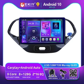 EKIY T900 За Ford Figo 2015 - 2018 Безжичен Carplay Android Auto Car Radio Мултимедиен плейър Навигация GPS No 2 Din DVD стерео - Изображение 1  