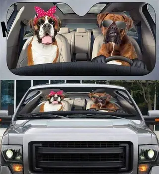 FKELYI Смешни сенник кола предното стъкло боксер куче шофиране кола дизайн сенник козирка, персонализирани авто аксесоари Universal Fit - Изображение 1  