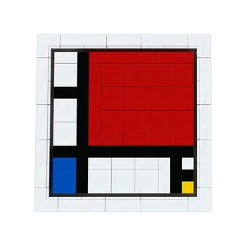 Gobricks MOC Piet Mondrian Bricks Композиция с червено синьо и жълто Buiding блокове набор стил абстрактна решетка играчки подарък - Изображение 1  