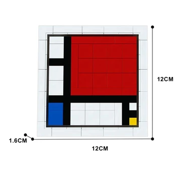 Gobricks MOC Piet Mondrian Bricks Композиция с червено синьо и жълто Buiding блокове набор стил абстрактна решетка играчки подарък - Изображение 2  