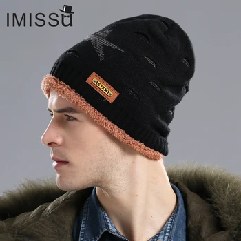 IMISSU Зимна шапка на Уен Дебела топла плетена памучна шапка Skullies Мода Ежедневни шапки Хип-хоп звезда стил геометричен модел шапка - Изображение 2  
