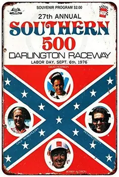 Kalynvi Нов калаен знак Southern 500 Darlington Raceway 1976 Реколта алуминиев метален знак 8X12 инча - Изображение 1  