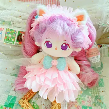 Kawaii син лък розова рокля костюм идол кукла за 20 см сладък пълнени лилаво плюшени кукла играчка DIY дрехи аксесоар аниме меки детски играчки - Изображение 2  