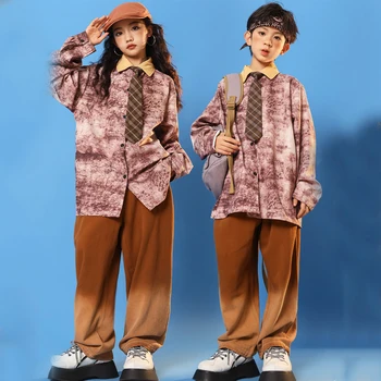 Kids Hip Hop Performance Outfit Girls Jazz Dance Clothing Риза с дълъг ръкав Панталони Boys Street Dance Costume Kpop Clothes SL9234 - Изображение 1  
