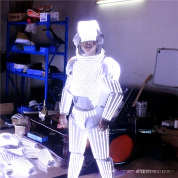 LED космически костюм за възрастни Light Up броня каска астронавт косплей костюм Хелоуин обличане парти нощен клуб Rave износване цирк шоу - Изображение 1  