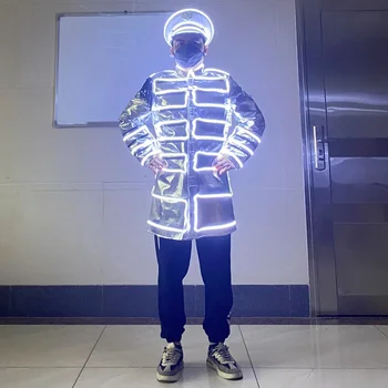 LED робот костюм Танцово представление светещо в тъмното облекло Бар парти Луминесцентно изпълнение механичен танц LED рокля яке - Изображение 1  