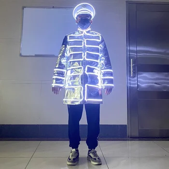 LED робот костюм Танцово представление светещо в тъмното облекло Бар парти Луминесцентно изпълнение механичен танц LED рокля яке - Изображение 2  