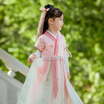 Ming династия пискюл бродерия ханфу рокли 2PCS деца момичета китайски стил детски костюм Tang костюм принцеса етап танц рокля - Изображение 2  