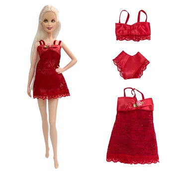 NK 1 Комплект 30CM Принцеса Червена пижама Бельо Рокля Бельо Сутиен Дантелена рокля Модни дрехи за кукла Барби Аксесоари Подарък играчка - Изображение 1  