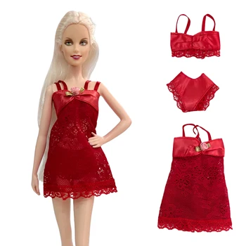 NK 1 Комплект 30CM Принцеса Червена пижама Бельо Рокля Бельо Сутиен Дантелена рокля Модни дрехи за кукла Барби Аксесоари Подарък играчка - Изображение 2  