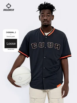 RIGORER 2023 Нови ежедневни спортни мъже с къс ръкав баскетбол бягане дишаща катарама бейзбол облекло памук тениска - Изображение 1  