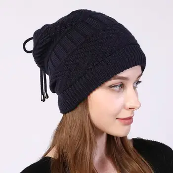 Simple жените шапка дама плътен цвят есен зима ветроупорен топла шапка шал Beanie капачка студоустойчив - Изображение 1  