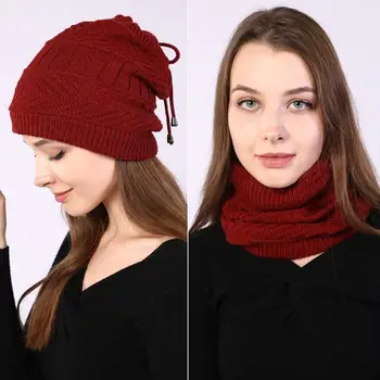 Simple жените шапка дама плътен цвят есен зима ветроупорен топла шапка шал Beanie капачка студоустойчив - Изображение 2  