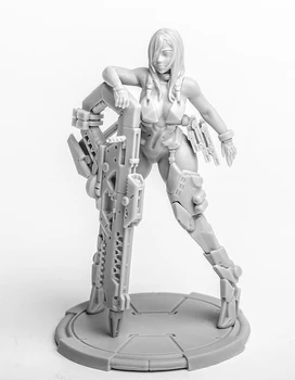 Unassambled 1/24 модерна фантазия жена воин стойка Смола фигура миниатюрни модели комплекти Небоядисани - Изображение 2  