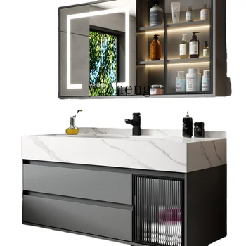 XL Минималистичен интегриран каменна плоча шкаф за баня Комбинация мивка мивка междуплатформена мивка - Изображение 1  