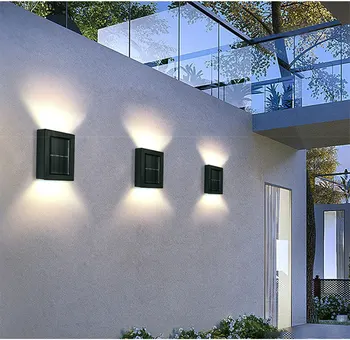 Z30 2PC черен модерен слънчев панел 2LED Wall Street Led светлина мощност градина външно осветление водоустойчива стенна лампа светлина нагоре и надолу - Изображение 2  