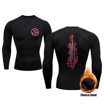 Аниме черна детелина мъжка тренировка компресия риза термично руно облицована обрив охрана фитнес спортна риза атлетичен долна риза съоръжения спортна риза - Изображение 2  