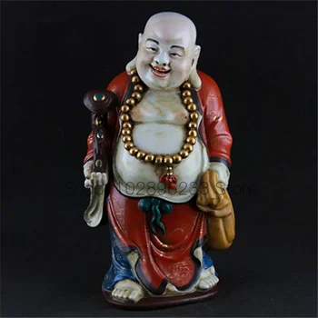 Антични QingDynasty порцеланова статуя,Пастел Буда #18,издълбани скулптурни занаяти,Декорация,Колекция &Украшение,Безплатна доставка - Изображение 1  