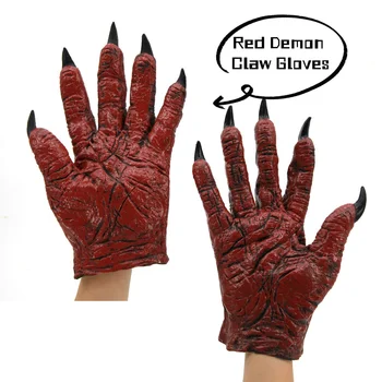 гореща продажба червен демон нокът ръкавици ужас дявол чудовище нокти за Хелоуин косплей костюм подпори аксесоари - Изображение 1  
