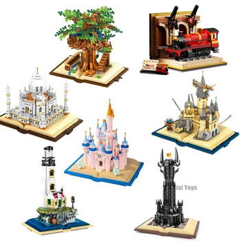 Град приказка магия замък книга модел строителни блокове филм кула MOC розова принцеса замък тухли играчка за деца възрастен подарък - Изображение 1  