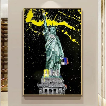 Графити Статуята на свободата Платно живопис стена изкуство смешно САЩ пътуване attactions скулптура плакат отпечатъци за хол декор - Изображение 1  