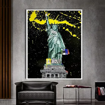 Графити Статуята на свободата Платно живопис стена изкуство смешно САЩ пътуване attactions скулптура плакат отпечатъци за хол декор - Изображение 2  