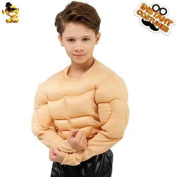 Детски мускули Мъжка тениска Ролеви игри Фалшиви гърди и фалшиви коремни мускули Смешни Малко момче Мускулна тениска Облекло - Изображение 1  