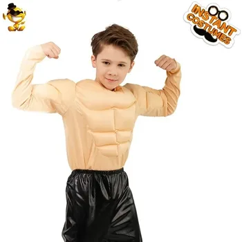 Детски мускули Мъжка тениска Ролеви игри Фалшиви гърди и фалшиви коремни мускули Смешни Малко момче Мускулна тениска Облекло - Изображение 2  