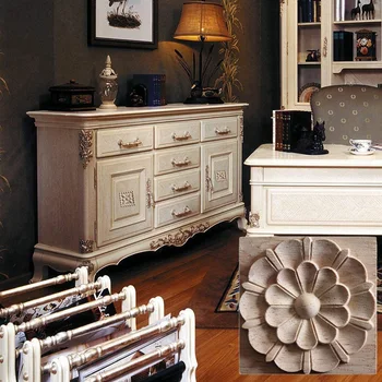 европейски стил дърворезбован ваденка ъгъл Onlay апликация мебели декорации небоядисани цвете Decal за мебели Dec. - Изображение 2  